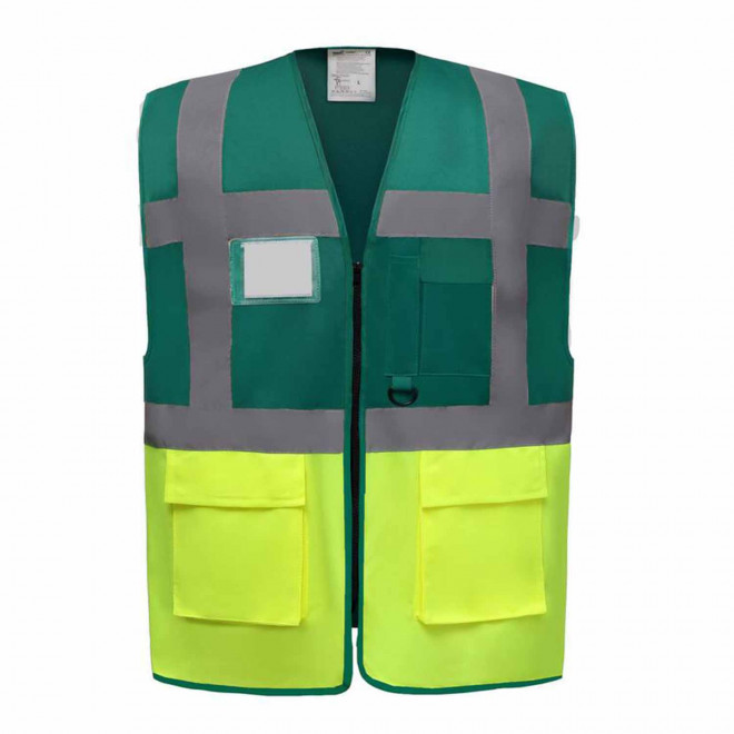 GILET SECURITE PERSONNALISABLE 'BERLIN RPET' - vert/jaune