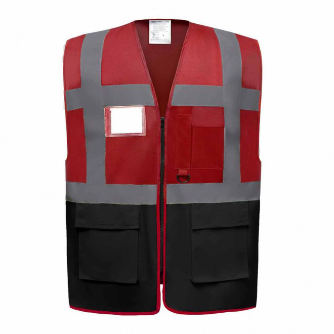 GILET SECURITE PERSONNALISABLE 'BERLIN RPET' - rouge/noir