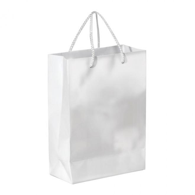 SAC PAPIER COLORE PUBLICITAIRE ANSES CORDELETTES 'YARA' 18X24X8 CM - blanc