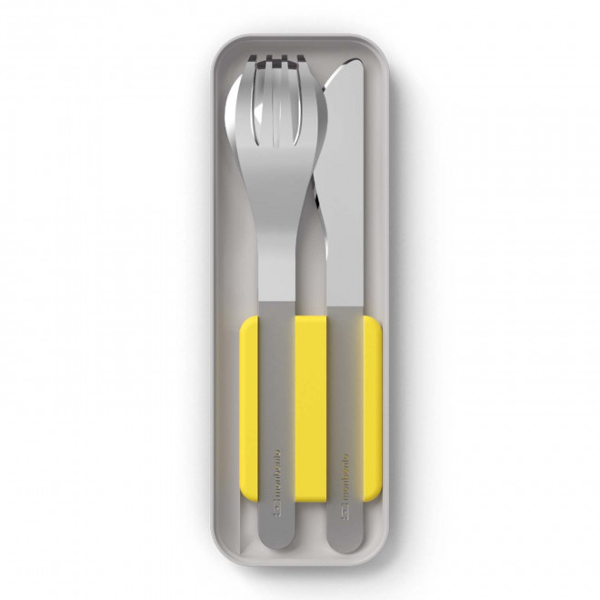 SET PERSONNALISABLE DE COUVERTS EN INOX 'SLIM BOX' - gris jaune