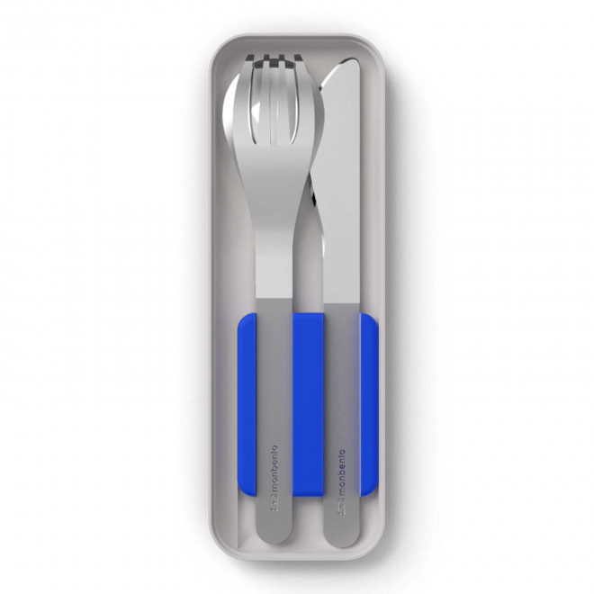 SET PERSONNALISABLE DE COUVERTS EN INOX 'SLIM BOX' - gris bleu