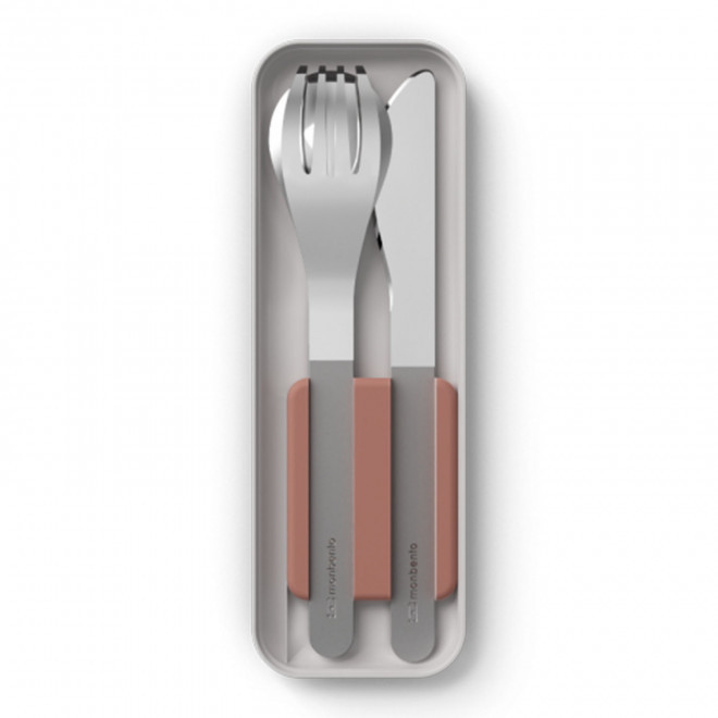 SET PERSONNALISABLE DE COUVERTS EN INOX 'SLIM BOX' - gris rose