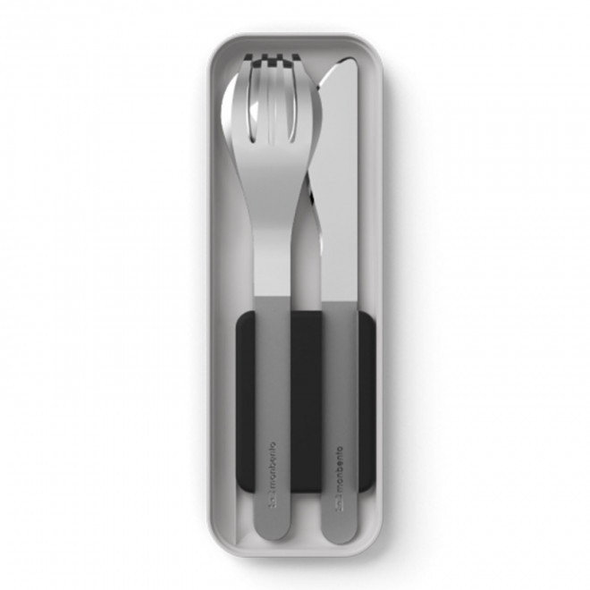 SET PERSONNALISABLE DE COUVERTS EN INOX 'SLIM BOX' - gris noir