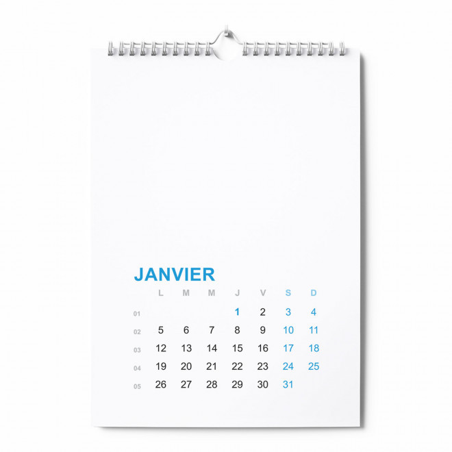 CALENDRIER MURAL A SPIRALES PERSONNALISABLE 'ALMANA' - bleu