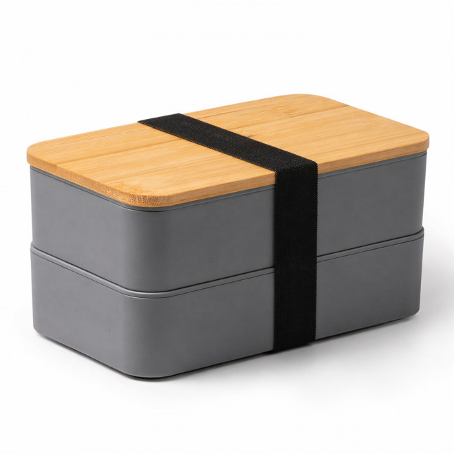 LUNCH BOX PUBLICITAIRE COUVERCLE BAMBOU 'BUCATI DOUBLE' - gris