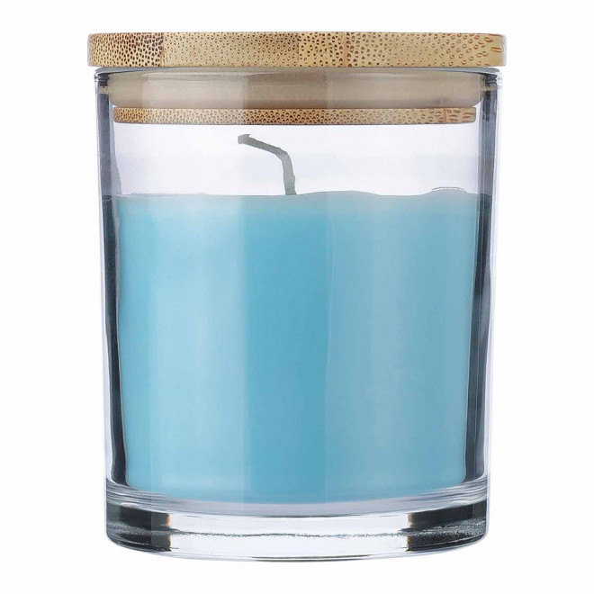 BOUGIE PERSONNALISABLE COUVERCLE BAMBOU 'BANILA COLOR' - bleu clair