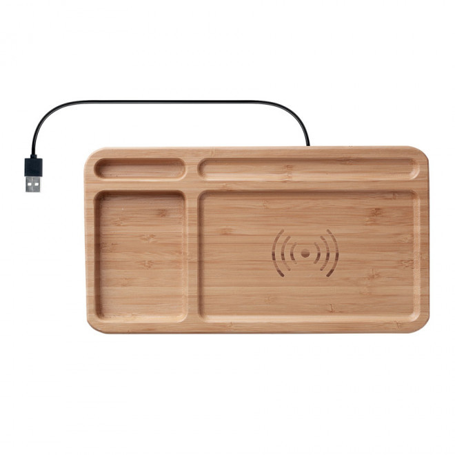 ORGANISEUR DE BUREAU PUBLICITAIRE AVEC CHARGEUR A INDUCTION 5W 'STENGER 5W' - bois