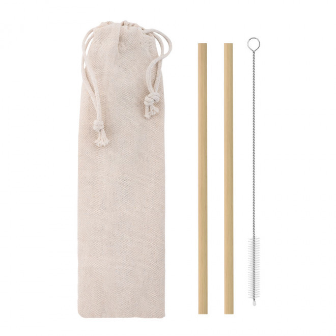 SET DE 2 PAILLES EN BAMBOU RÉUTILISABLES PUBLICITAIRE 'RIPAILLES' - naturel