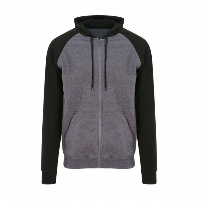 SWEAT CAPUCHE MIXTE PERSONNALISABLE 'VARSITA ZIPPE' - gris foncé/noir