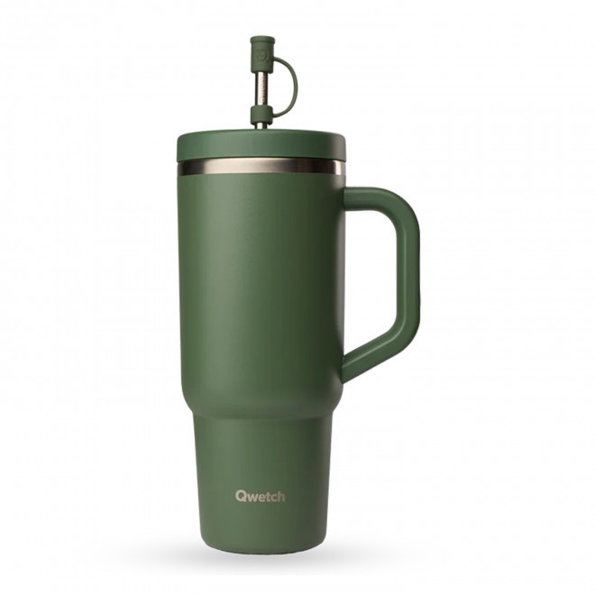 MUG ISOTHERME AVEC POIGNEE QWETCH® PERSONNALISABLE 'TRAVEL CUP' - kaki