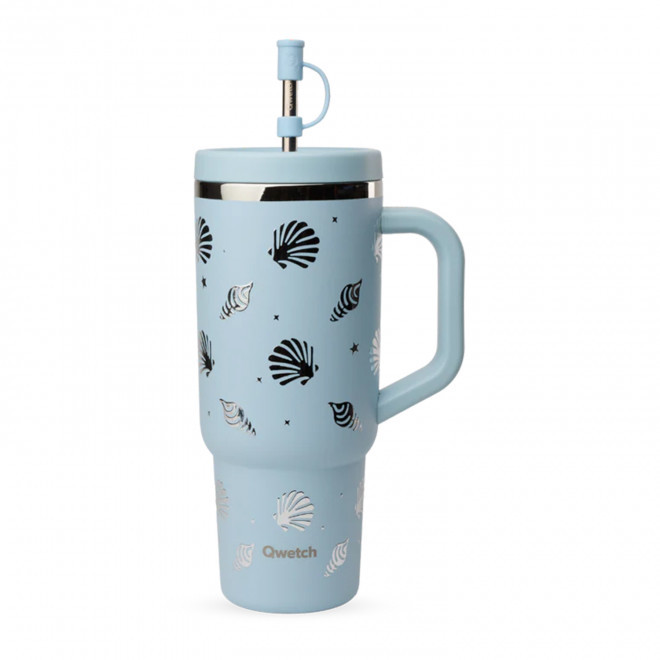 MUG ISOTHERME AVEC POIGNEE QWETCH® PERSONNALISABLE 'TRAVEL CUP' - évasion bleu