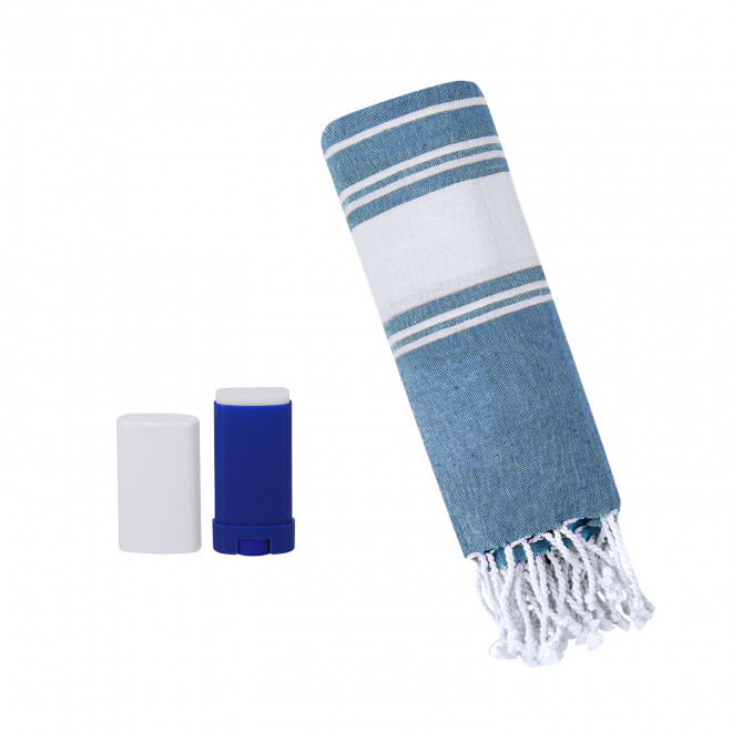SET STICK SOLAIRE SPF30 ET FOUTA PERSONNALISABLE 'PLAHY' - bleu clair