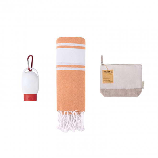SET PUBLICITAIRE TROUSSE ET ACCESSOIRES ETE 'BRONDZ' - orange/beige