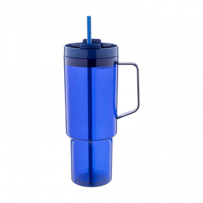 MUG RPET POIGNEE ET PAILLE 1.2L PERSONNALISABLE 'TRADRINK' - bleu