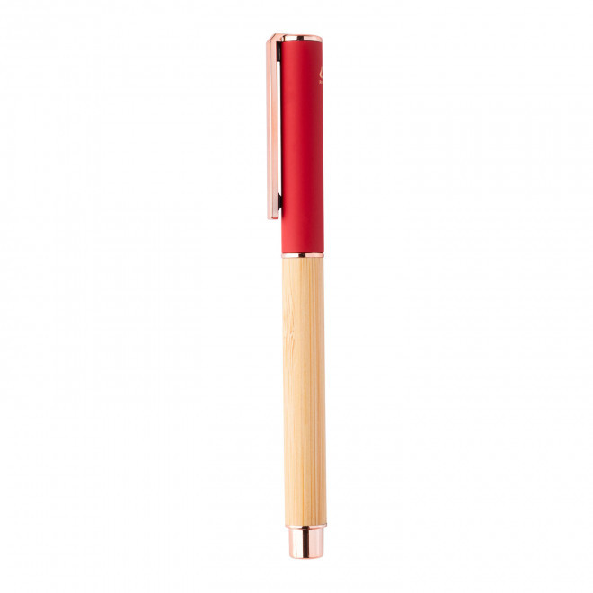 STYLO ROLLER EN BAMBOU PERSONNALISABLE 'ROLLER BLADE' - rouge