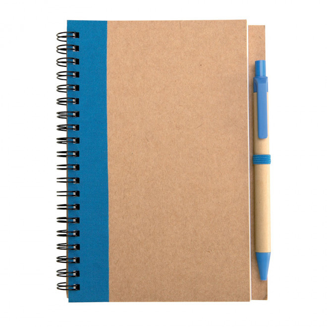 CARNET À SPIRALE PERSONNALISÉ LIGNÉ AVEC STYLO RECYCLÉS 'RAMSES' - bleu foncé