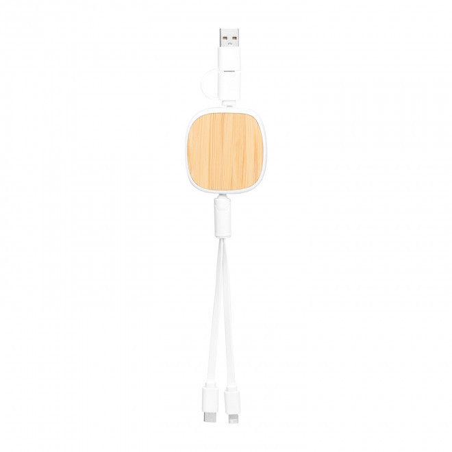 CABLE PERSONNALISABLE 'ONTARIO ENROULEUR BOIS CARRE' - blanc/marron