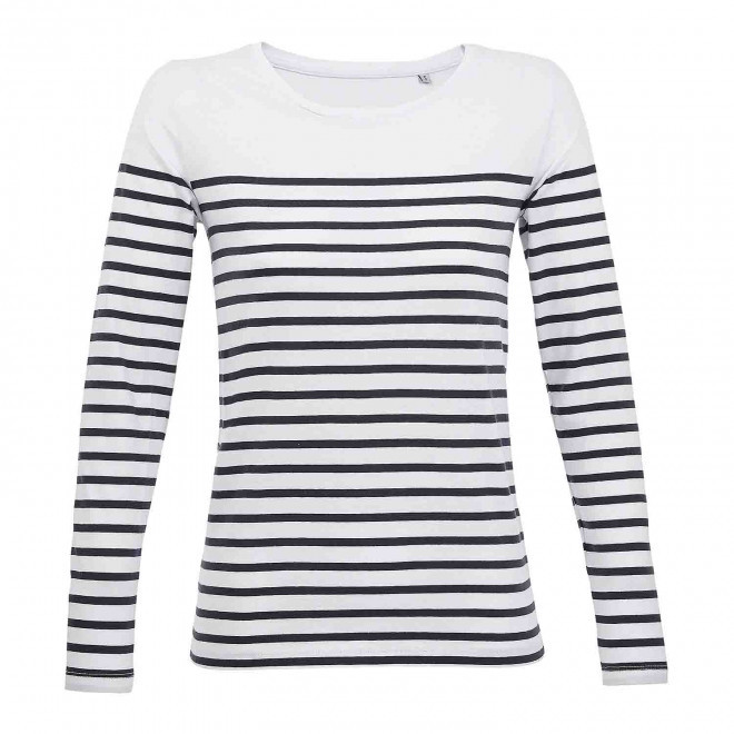 TEE-SHIRT PERSONNALISÉ RAYÉ FEMME 'MATELOT' - blanc/bleu marine