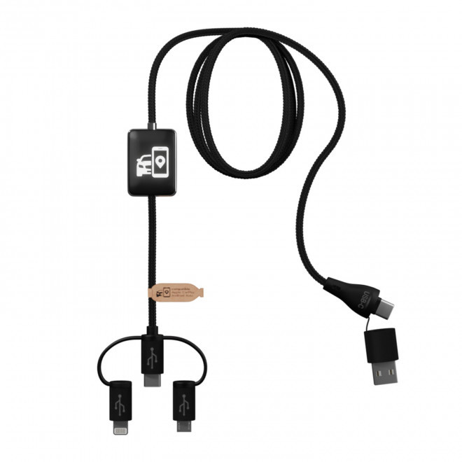 CÂBLE PERSONNALISABLE DE CHARGE 5 EN 1 SCX® LOGO LUMINEUX 'MERET CARPLAY' - noir