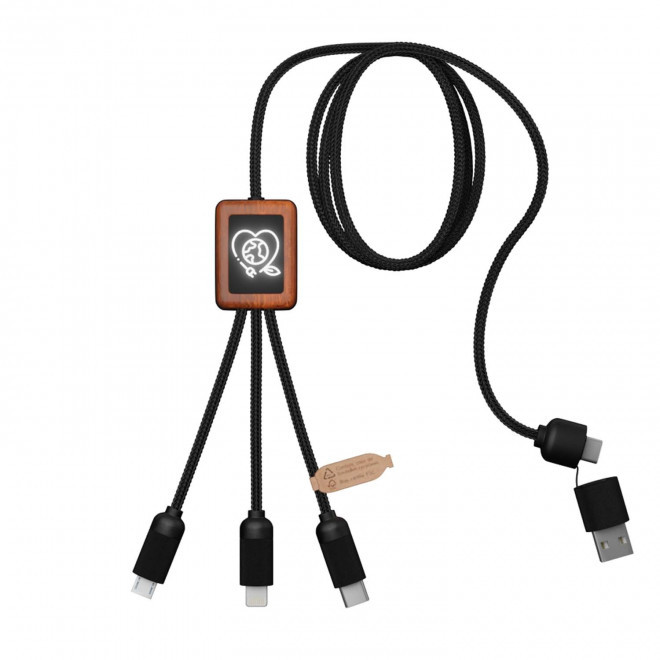 CABLE DE CHARGE 5EN1 SCX® PERSONNALISÉ LOGO LUMINEUX  'KIPA SMART' - carré