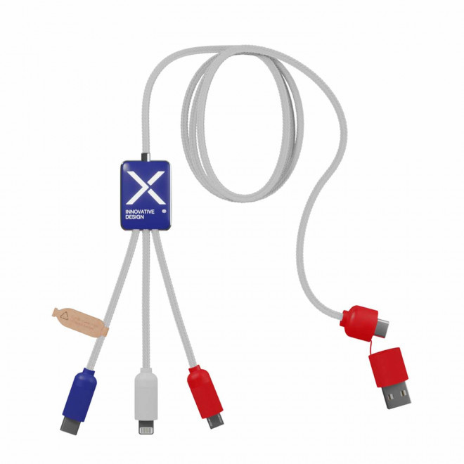 CÂBLE PERSONNALISABLE 5 EN 1 LOGO LUMINEUX 'MERET SMART' - bleu/blanc/rouge