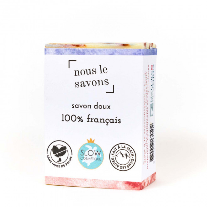 SAVON DOUX BIO 100G PERSONNALISE 'MOUSSING FRANCE'  - 100% français
