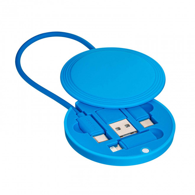 CABLE DE CHARGE 4 EN 1 PERSONNALISE 'RONDINA' - cyan