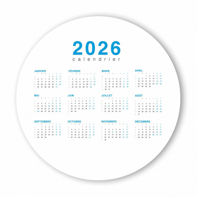 CALENDRIER ANNUEL SOUPLE PROMOTIONNEL 'ASTERO ROND' - bleu