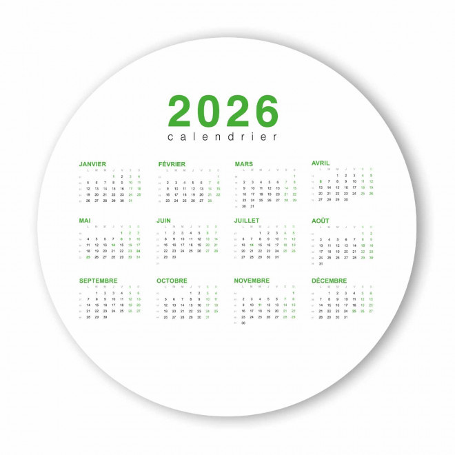 CALENDRIER ANNUEL SOUPLE PROMOTIONNEL 'ASTERO ROND' - vert