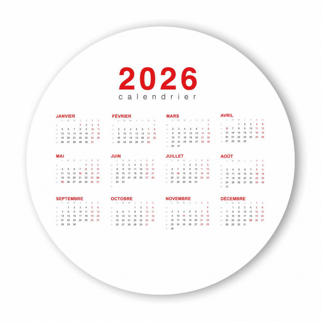 CALENDRIER ANNUEL SOUPLE PROMOTIONNEL 'ASTERO ROND' - rouge