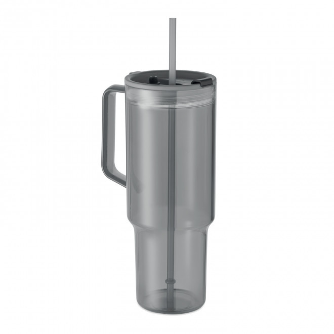 MUG RPET POIGNEE ET PAILLE 1.2L PERSONNALISABLE 'TRADRINK' - gris