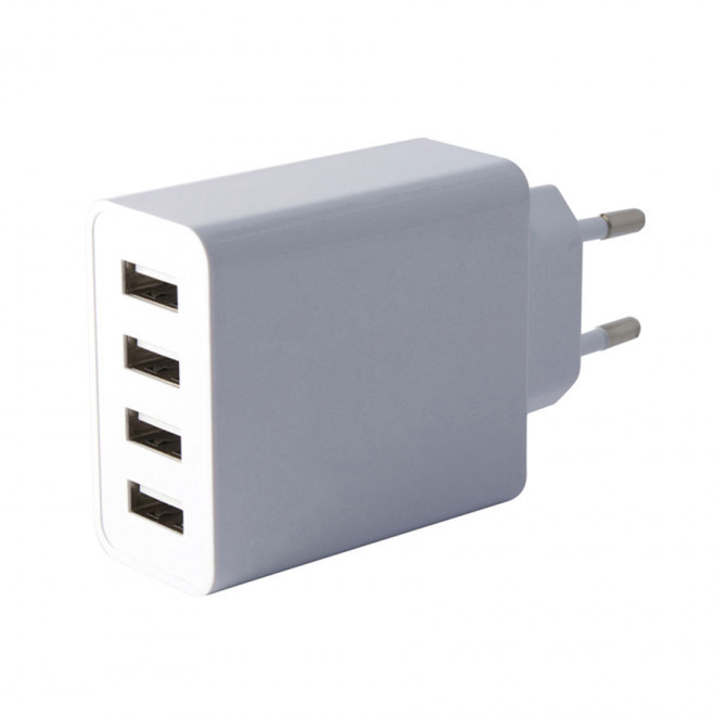 CHARGEUR SECTEUR PUBLICITAIRE 4 PORTS USB 5A AKASHI® 'DULO' - blanc