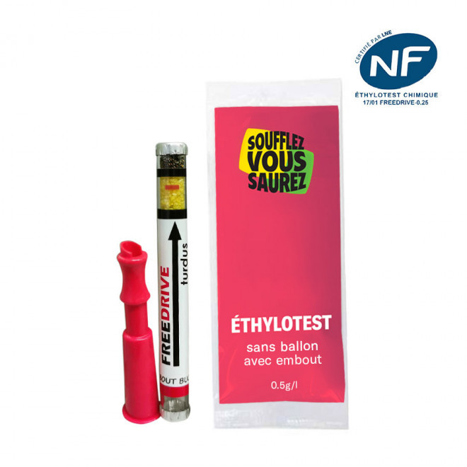 ÉTHYLOTEST SANS BALLON AVEC EMBOUT PERSONNALISÉ 'DRIVECARE' - 0.5g/l