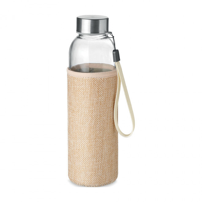 BOUTEILLE EN VERRE ET JUTE PERSONNALISABLE 500 ML 'BOCA TOUCH' - beige