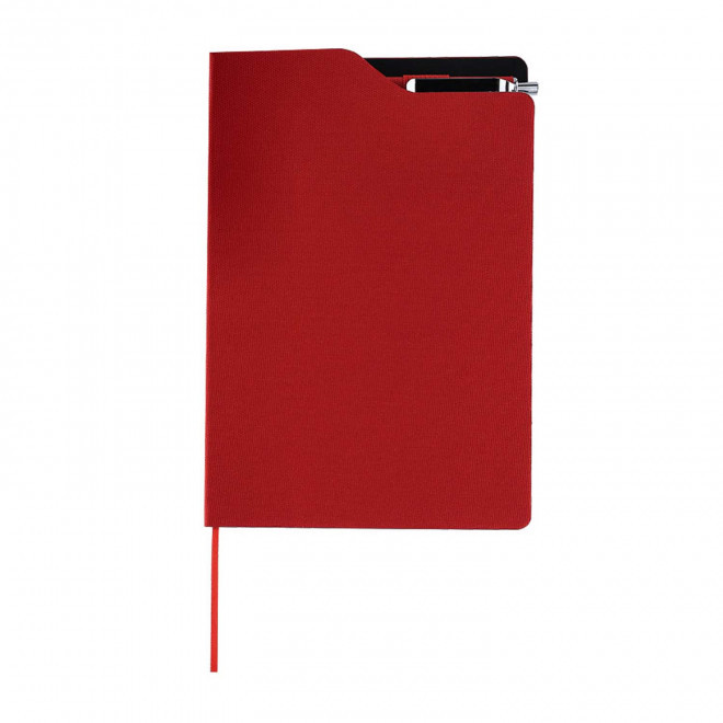 CARNET A5 RIGIDE RPET PERSONNALISE STYLO 'KURT' - rouge