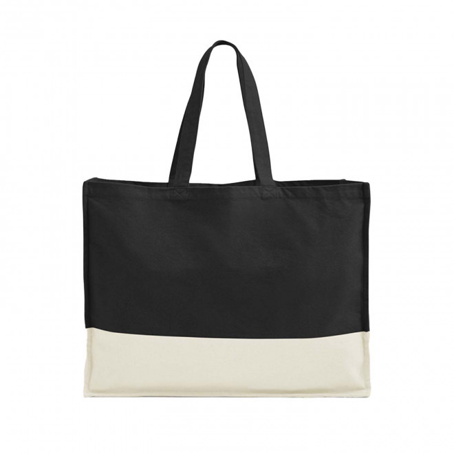 SAC SHOPPING SOUFFLET PERSONNALISABLE BICOULEUR 'NIKKIE' - noir/naturel