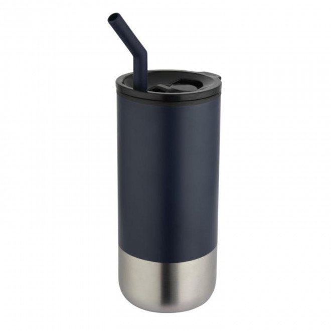 MUG ISOTHERME AVEC PAILLE 480ML PERSONNALISABLE 'MARYNE' - bleu marine