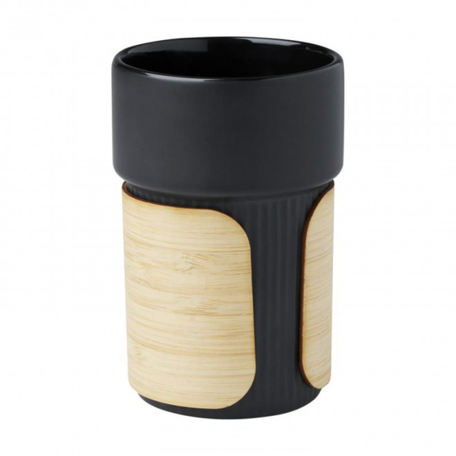 MUG CERAMIQUE CANNELE ET BAMBOU PERSONNALISABLE 'COLROU' - noir