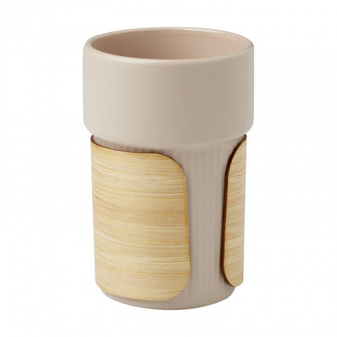 MUG CERAMIQUE CANNELE ET BAMBOU PERSONNALISABLE 'COLROU' - beige