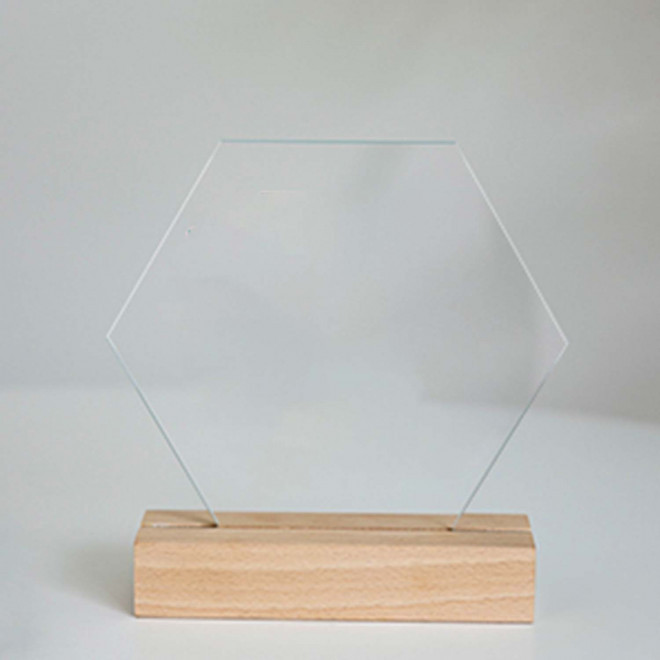 TROPHEE ACRYLIQUE ET BOIS PERSONNALISABLE 'UKITA WOOD' - hexagone