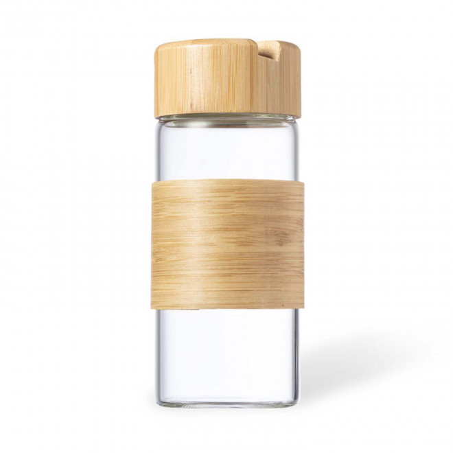 GOURDE VERRE ET BAMBOU PERSONNALISABLE 450 ML 'POSITO' - transparent/bambou