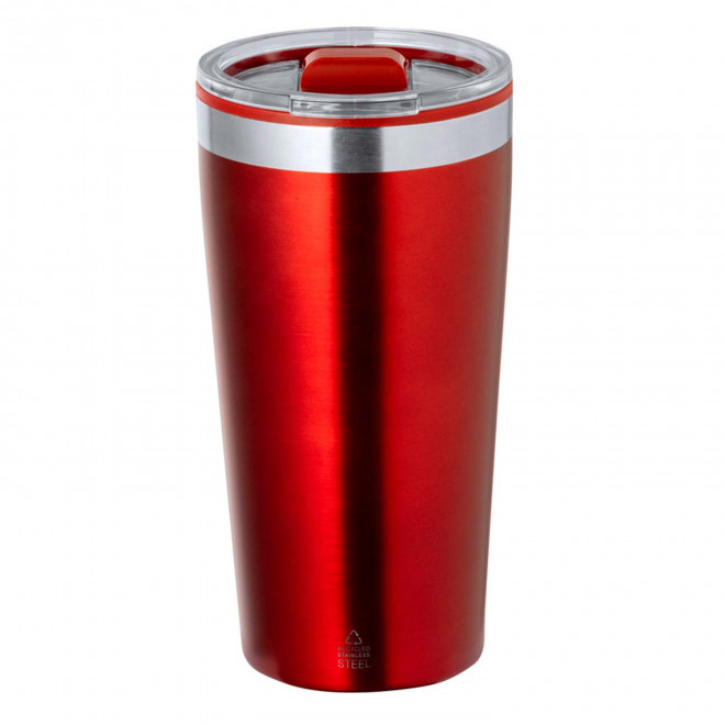 MUG ISOTHERME PERSONNALISABLE INOX RECYCLE  600ML 'RICLO' - rouge