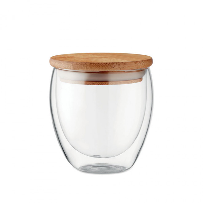 VERRE PERSONNALISÉ EN BOROSILICATE AVEC COUVERCLE BAMBOU 'DALU' - 250 ml