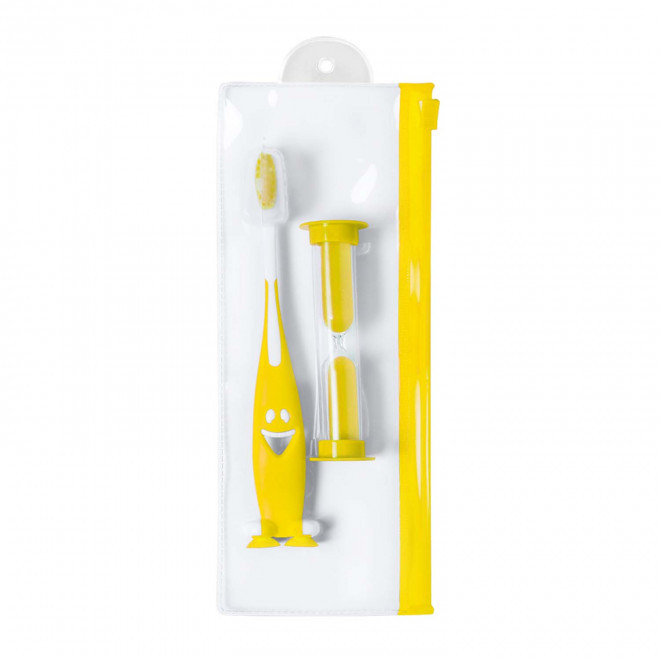 KIT BROSSE A DENTS ENFANT PERSONNALISABLE 'BUKKA' - jaune