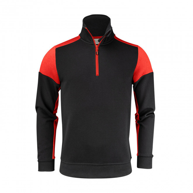 SWEAT DEMI ZIP MIXTE PERSONNALISABLE 'PRIME SWEAT HALF' - noir/rouge