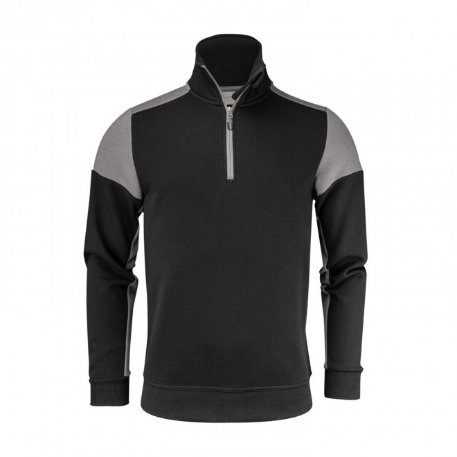 SWEAT DEMI ZIP MIXTE PERSONNALISABLE 'PRIME SWEAT HALF' - noir/gris