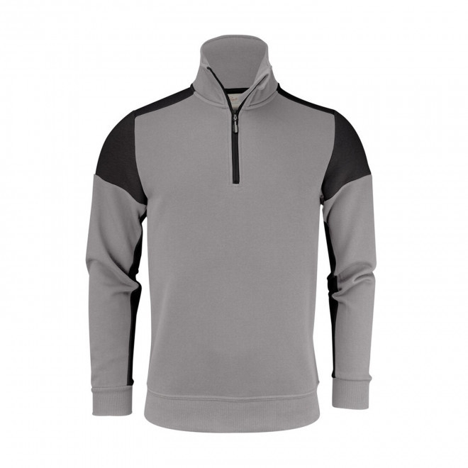 SWEAT DEMI ZIP MIXTE PERSONNALISABLE 'PRIME SWEAT HALF' - gris/noir