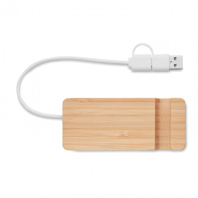 HUB DOUBLE USB ET SUPPORT TEL PERSONNALISABLE 'HUPPO' - bois