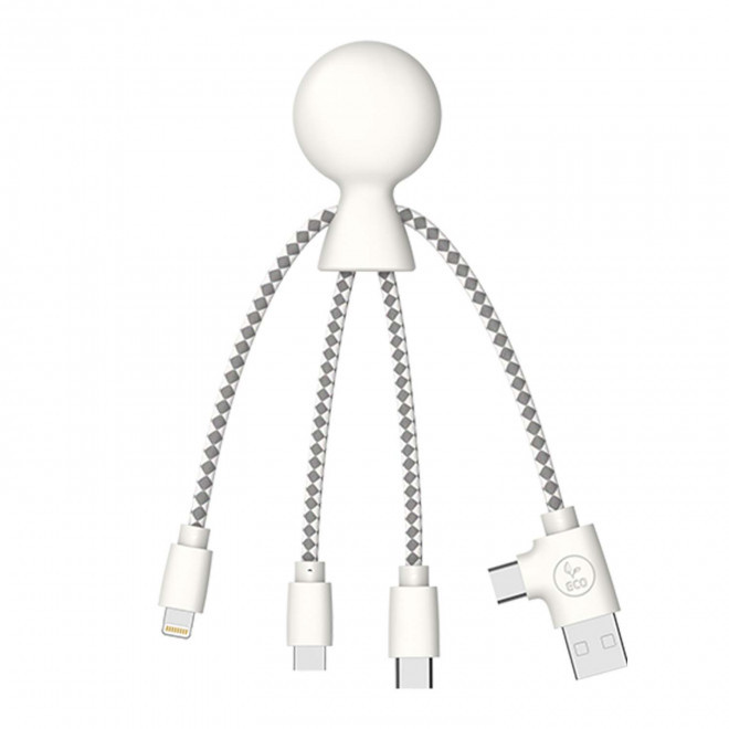 EXPRESS 72H - CÂBLE DE CHARGE BIODÉGRADABLE PUBLICITAIRE XOOPAR® 'MR BIO'  - blanc