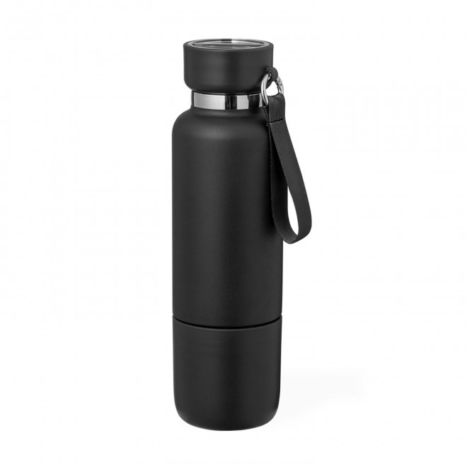 BOUTEILLE ISOTHERME PERSONNALISABLE AVEC GOBELET 'NOMLY' - noir